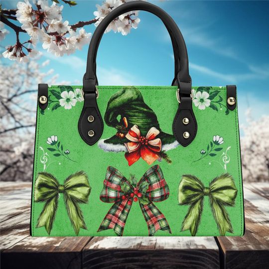Discover Christmas winter Handbag shoulder leather whimsical fall winter stockings hat Coquette Bow Holiday design cute fun No strap