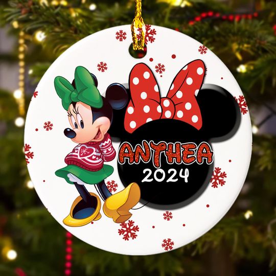 Discover Personalized Cute Mouse Christmas Ornament, Mouse Girl Customized 2024 Christmas Tree Decor, Mouse Santa Hat Christmas Gift For Kid