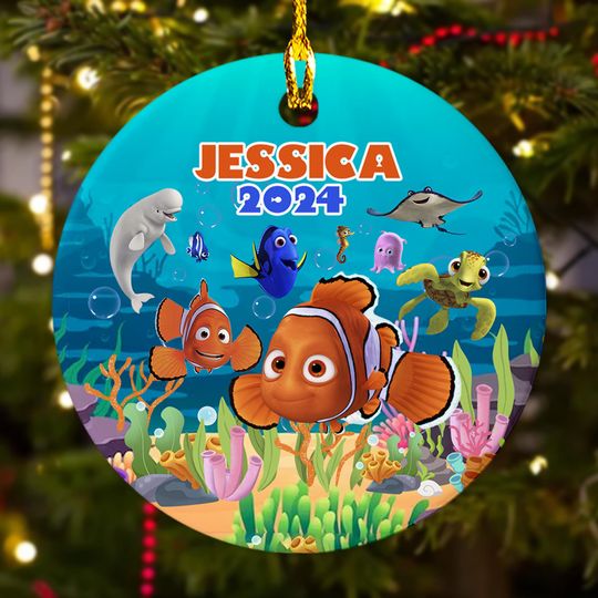Personalized Finding Fish Christmas Ornament, Fish Movie Character Customized 2024 Christmas Tree Decor, Fish And Friend Xmas Gift For Kid