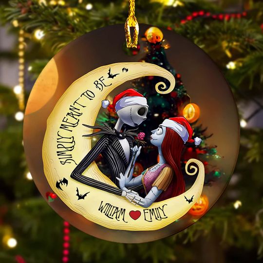 Personalized Nightmare Christmas Ornament, His And Her In The Moon Customized 2024 Christmas Tree Decor, Skeleton Couple Xmas Gift