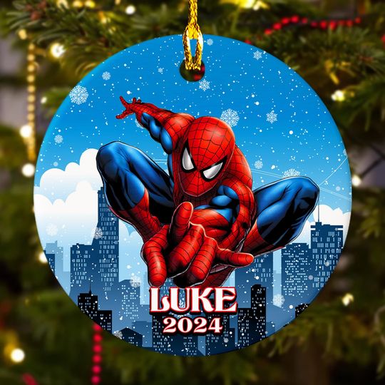 Personalized Spider Christmas Ornament, Custom Super Spider 2024 Christmas Tree Decor, Superhero Xmas Gift For Kid, Holiday Ornament