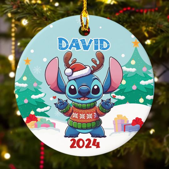 Discover Personalized Stitch Christmas Ornament, Blue Monster Xmas Ornament Gift, Cute Stitch Character 2024 Xmas Ornament