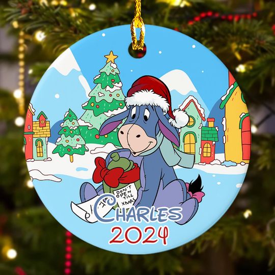 Discover Personalized Donkey Christmas Ornament, Funny Donkey Lights Customized 2024 Christmas Tree Decor, Donkey Santa Hat Xmas Gift For Kid