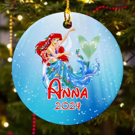 Personalized Little Princess Christmas Ornament, Mermaid Princess Customized 2024 Christmas Tree Decor, Ocean Princess Xmas Gift For Kid