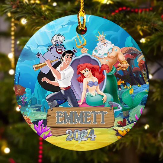Personalized Mermaid Princess And Prince Christmas Ornament, Ocean Customized 2024 Christmas Tree Decor, Little Princess Xmas Gift For Kid