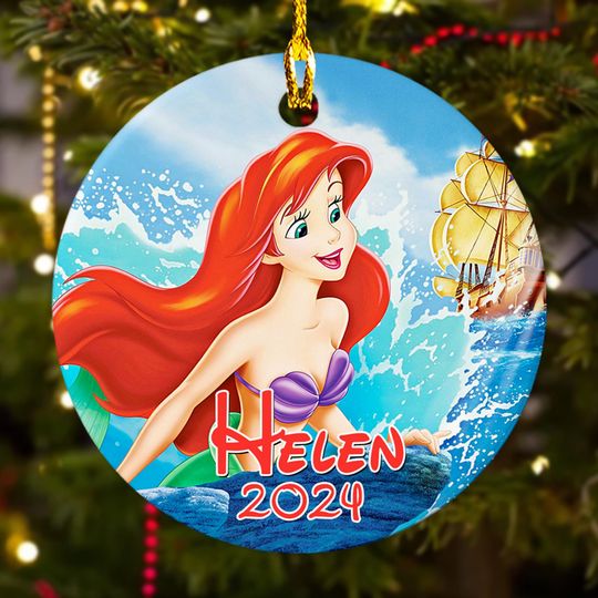 Personalized Red Hair Princess Mermaid Christmas Ornament, Ocean Princess Customized 2024 Christmas Tree Decor, Little Princess Gift For Kid
