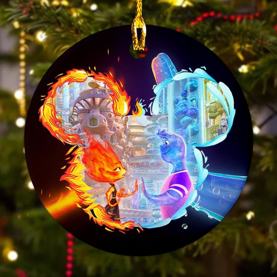 Ice And Fire Christmas Ornament, Funny Element Mouse Ear Customized 2024 Christmas Tree Decor, Element Movie Gift For Kid
