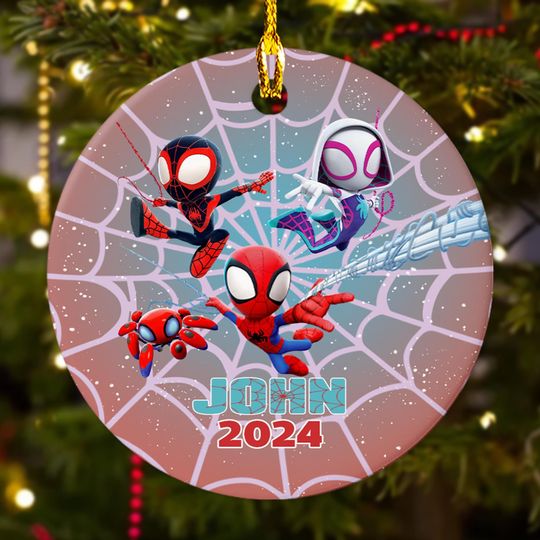 Personalized Ornament Red Hero And His Friends, Superhero Characters Xmas Ornament, Customized 2024 Christmas Tree Decor Gift For Kid