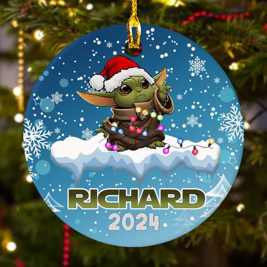Discover Personalized Ornament Little Green Alien With Xmas Light, Monster Baby Xmas Ornament, Customized 2024 Christmas Tree Decor Gift For Kid