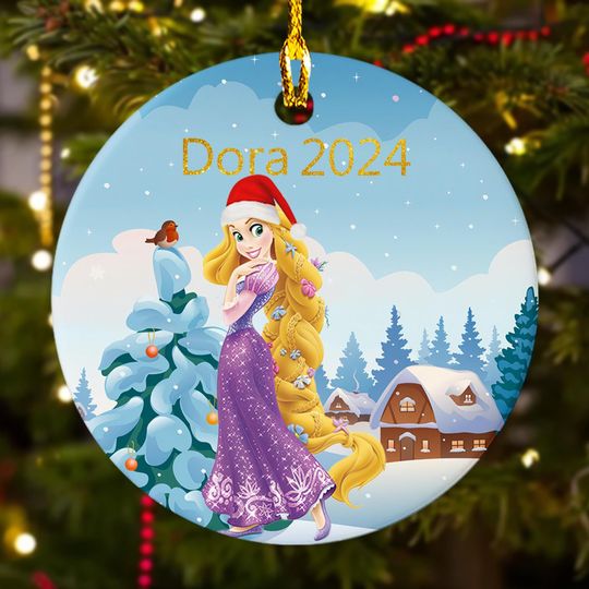 Discover Personalized Ornament Long Haired Princess, US Animation Movie Xmas Ornament Fan Gift, Customized 2024 Christmas Tree Decor Gift For Kid