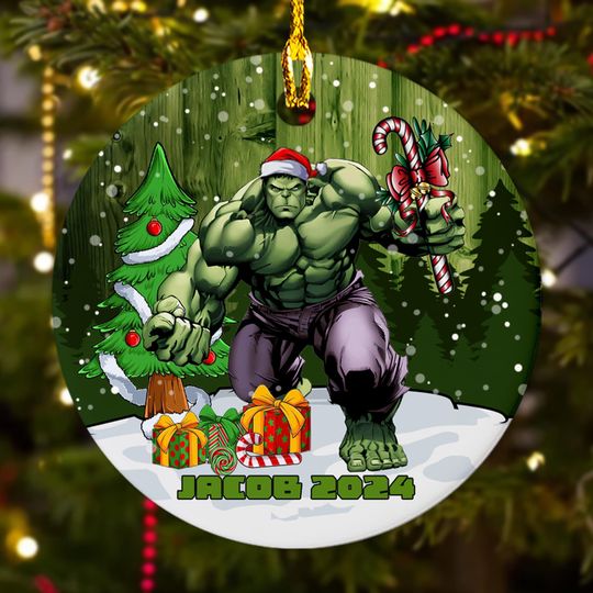 Personalized Ornament Green Superhero, Giant American Hero Character Xmas Ornament, Customized 2024 Christmas Tree Decor Gift For Kid