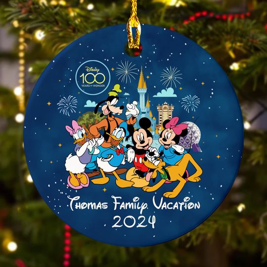 Personalized 100 Years Magic Castle Anniversary Christmas Ornament, Mouse And Friend Trip Customized 2024 Christmas Tree Decor, Gift For Kid