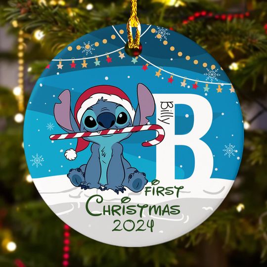 Discover Personalized Ornament First Christmas, Blue Alien Character Santa Hat Ornament, Customized 2024 Christmas Tree Decor Gift For Kid