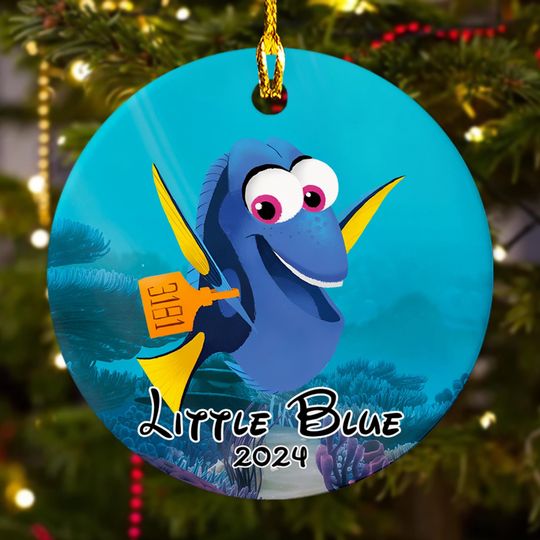 Personalized Ornament Blue Fish Character, Fish With Short-Term Memory Xmas Ornament, Customized 2024 Christmas Tree Decor Gift For Kid