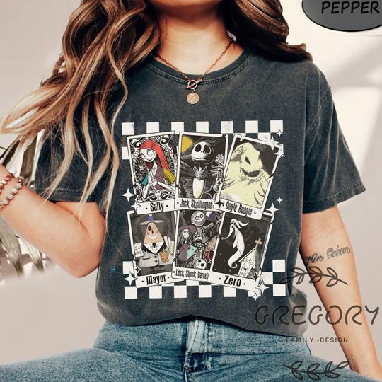 Discover Nightmare Characters Tarot Cards Comfort Colors Shirt, Disney Halloween Sweatshirt, Spooky Season Shirt, Halloween Party 2024 Shirt