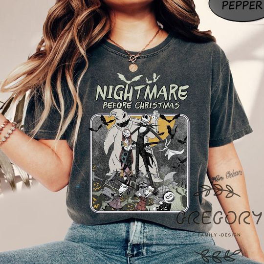Vintage The Nightmare Before Christmas Comfort Colors Shirt, Jack and Sally Oogie Boogie Lock Shock Barrel Sweatshirt, Halloween Disney