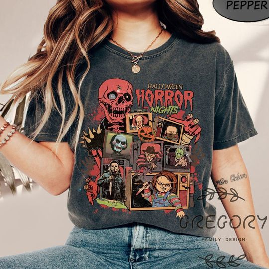 Retro Horror Night Comfort Colors Shirt, Halloween Shirt, Vintage 90s Halloween Movies, Halloween Sweatshirt, Horror Movies Characters Shirt