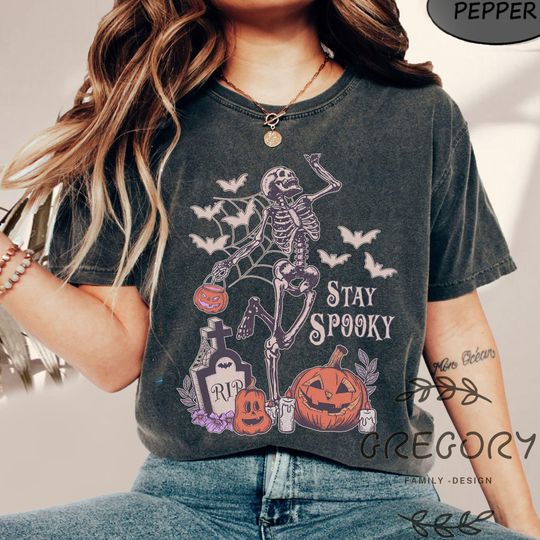 Discover Stay Spooky Comfort Colors shirt, Halloween Sweatshirt, Witch TShirt, Gift For Halloween, iprintasty halloween, Skeleton Fall Halloween