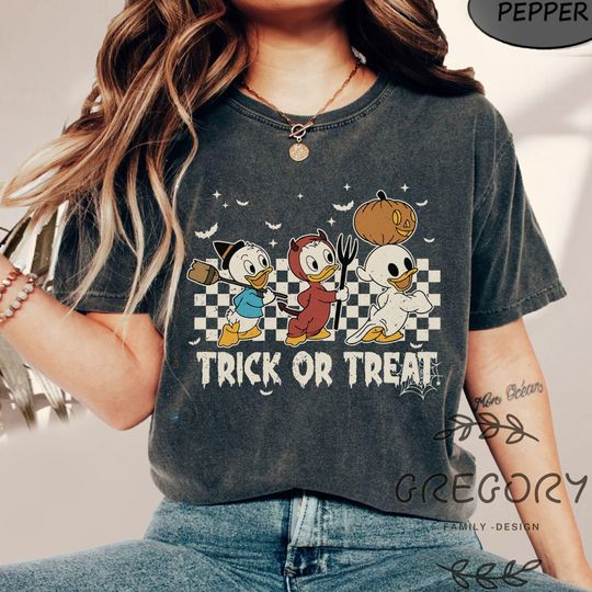 Vintage Huey Dewey Louie Halloween Comfort Color Shirt, Trick Or Treat Sweatshirt, Kids Disney Gift, Woman Halloween Tee, Cute Halloween Tee