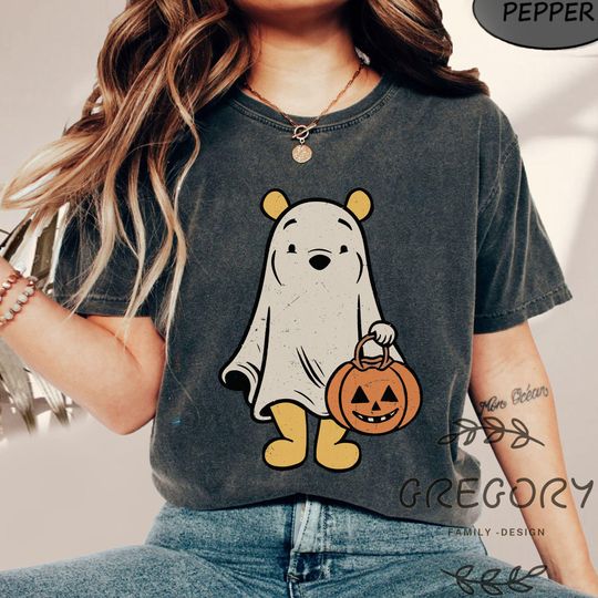 Vintage Winnie The Pooh Halloween Comfort Color Shirt, Pooh Ghost Halloween Spooky Sweatshirt, Halloween Pumpkin Shirt