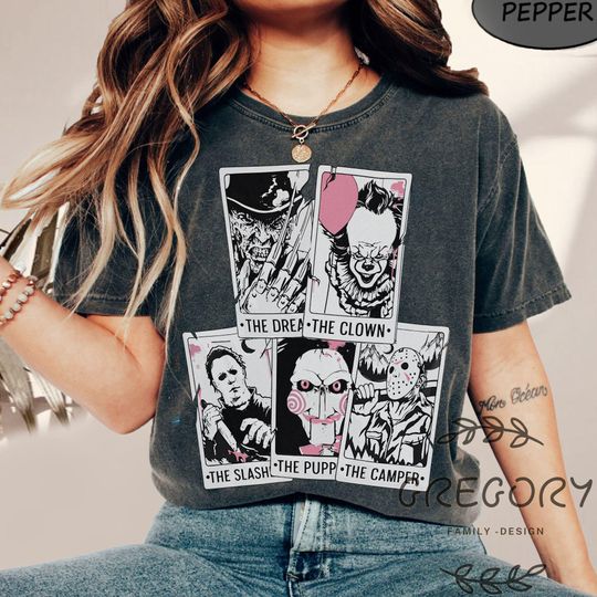 Discover Retro Horror Tarot Cards Comfort Colors Shirt, Halloween Horror Movie Friends Tarot Cards Sweatshirt,  Horror Nights, Horror Movies Inspired