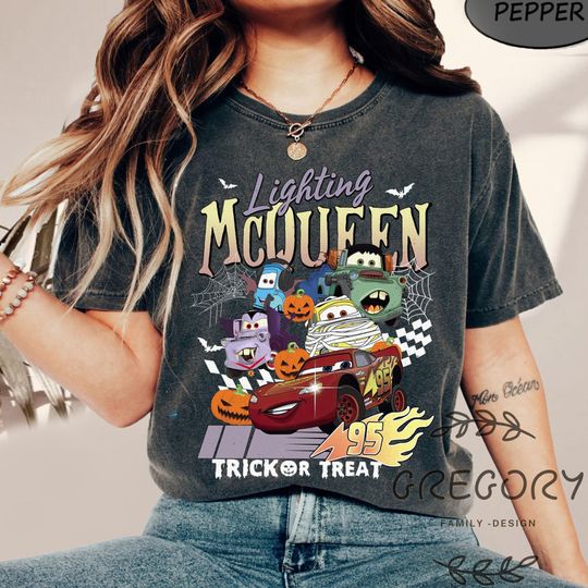 Discover Retro Lightning McQueen Halloween Comfort Colors Shirt, Disney Cars Halloween Sweatshirt, Disneyland Halloween Shirt, McQueen Shirt