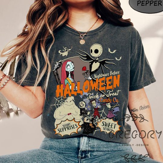Discover The Nightmare Before Christmas Characters Comfort Colors Shirt, Jack Skellington Sally Oogie Boogie Sweatshirt, Halloween Party Fall Season