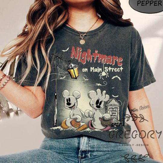 Discover Vintage Disney Mickey Minnie Halloween Comfort Colors Shirt, Mickey Minnie Nightmare on Main Street Sweatshirt,Disney Halloween Matching Tee