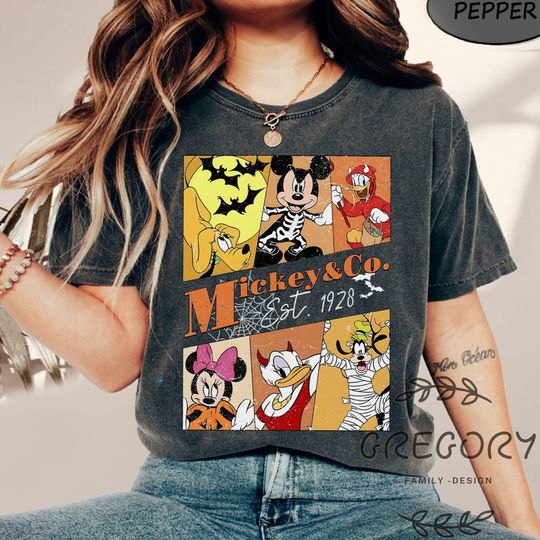 Discover Vintage disney characters halloween comfort colors shirt, vintage disney est 1928 halloween sweatshirt,Mickey Mouse and Friends shirt