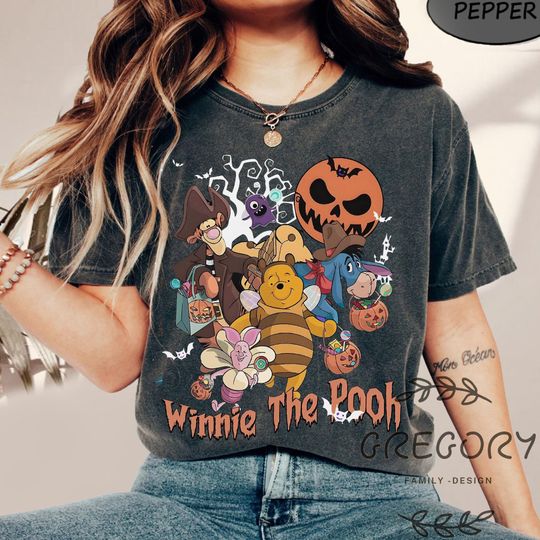 Disney Winnie The Pooh Halloween Comfort Color Shirt, Retro Pooh Halloween Shirt, Winnie The Pooh Shirt, Halloween Matching Gifts Shirt