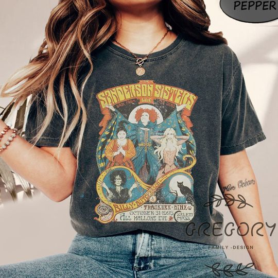 Discover The Sanderson Sister Comfort Colors Shirt, Hocus Pocus Halloween Sweatshirt, Halloween T-shirt, Witch Sisters Vintage Style Halloween