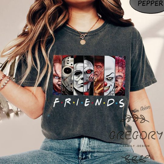 Discover Friends Horror Halloween Comfort Colors Shirt, Horror Movie Shirt, Horror Movie Killers T-shirt, Halloween Sweatshirt, Spooky Season Shirt