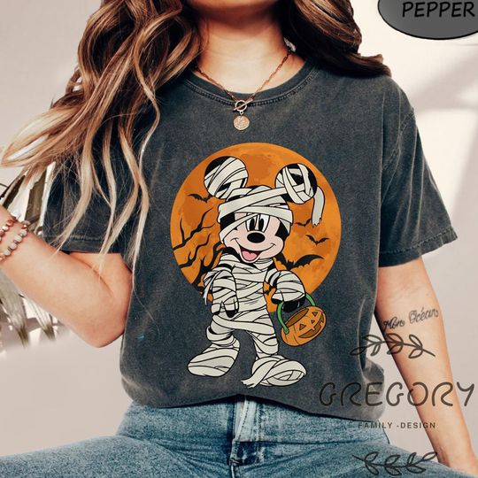 Discover Disney Mickey Mummy Holding Pumpkin Comfort Colors Shirt, Disney Trick Or Treat  Sweatshirt, Mickey's Not So Scary Halloween Party shirt