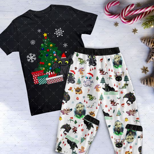 How To Train Your Dragon Holiday Pajamas Set, Cute Toothless Christmas Pajamas Set, Family Pajamas For Adult And Kids