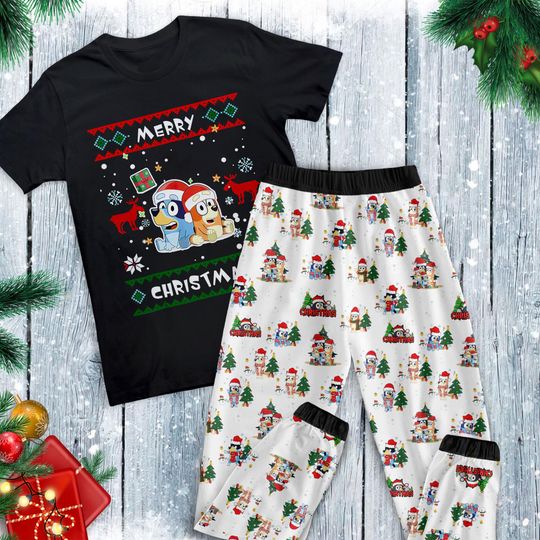 Discover Blue Dog Christmas Pajamas Set, Blue Dog Family Pajamas, Blue Dog Family Christmas Pajamas Set.Set.