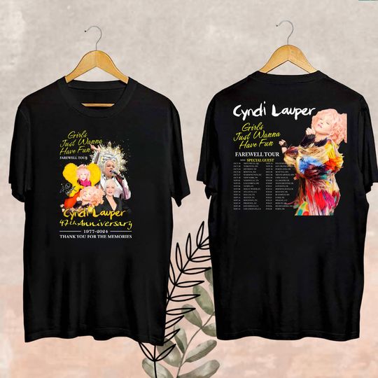 Discover Cyndi Lauper Girl Just Wanna Have Fun Farewell Tour 2024 T-Shirt, Cyndi Lauper Fan Gifts, Cyndi Lauper 2024 Concert, Cyndi Lauper Merch