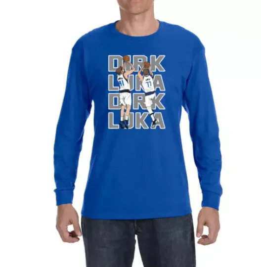 Luka Doncic Dirk Nowitzki Shooting Text Pic Long sleeve shirt