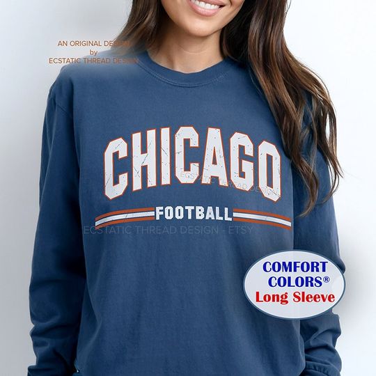 Vintage Chicago Football Shirt, Long Sleeve, Distressed Chicago Football T-shirt, Comfort Colors, Bears, Chicago Fan Gift, For Women & Men