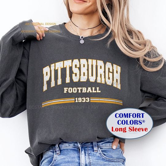 Discover Vintage Pittsburgh Football Shirt, Long Sleeve, Distressed Pittsburgh Tshirt, Comfort Colors, Steeler Shirt, Pittsburgh Gift, Women & Men
