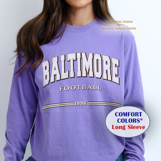 Discover Vintage Baltimore Football Long Sleeve Shirt, Distressed Football Shirt, Comfort Colors, Baltimore Fan Gift, Ravens Football, Women & Men