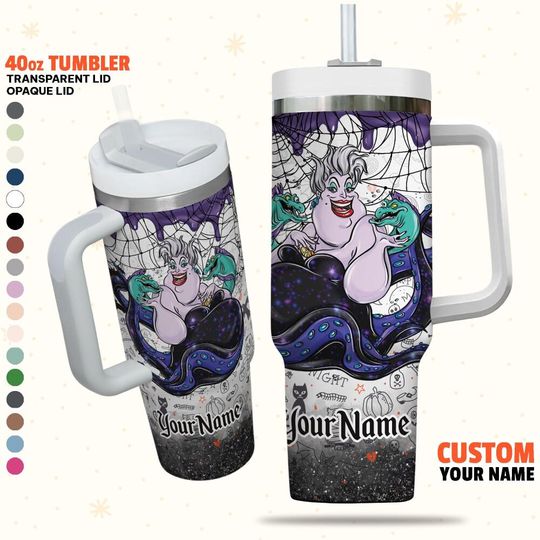 Custom Disney Halloween Sea Witch Ursula Simple, Disney Characters Halloween 40oz Tumbler, Handle Stainless Steel Reusable Tumbler Gift