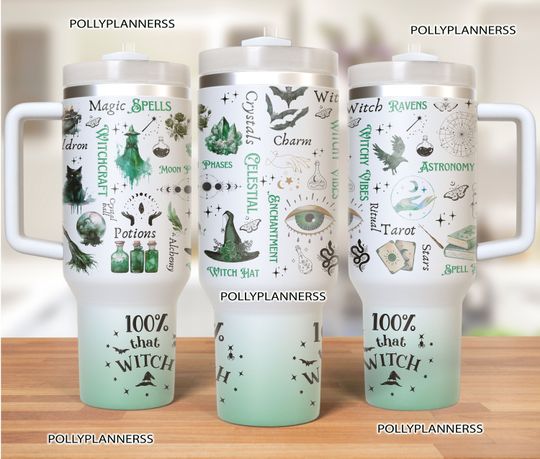 Witch Vibes 40oz Tumbler  Witchy Celestial 40oz  Witchy Crystals 40oz Tumbler  Halloween 40oz Quencher Tumbler