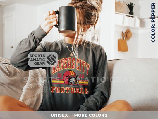 Kansas City Comfort Colors Trendy Long Sleeve Shirt, Vintage Retro Style Football Shirt for Game Day Fan Gift