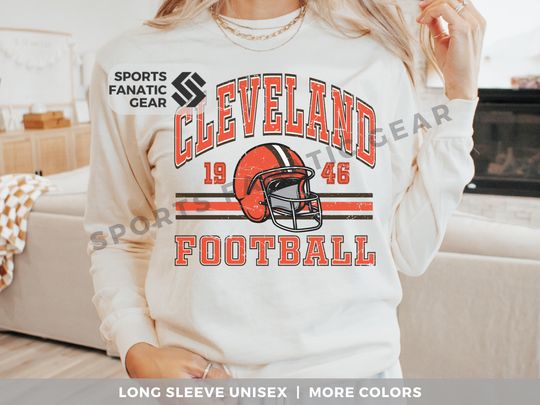 Cleveland Long Sleeve Football Shirt Comfort Colors, Vintage Retro Style Unisex Long Sleeve Tshirt, Football Fan Gift for Men and Women
