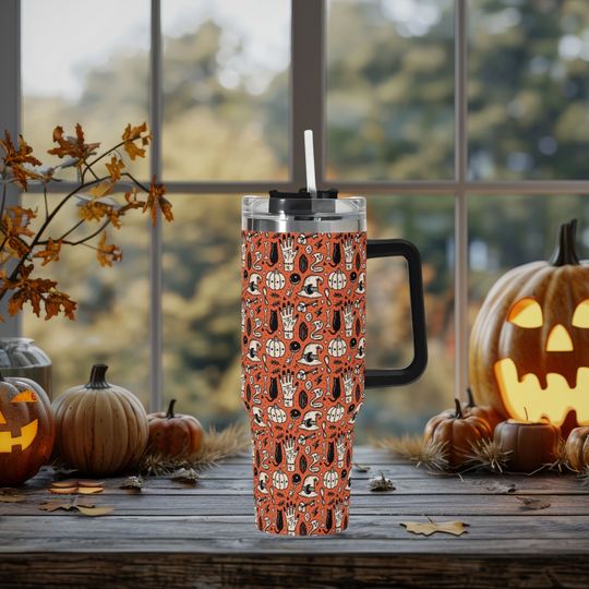 Discover Witchy Halloween 40oz Stainless Steel Tumbler With Handle Lid and Straw, Spooky Cottagecore Drink Cup, Travel Tumbler, Fun Tumbler Gift