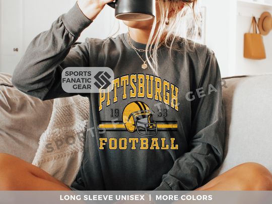 Discover Pittsburgh Football Long Sleeve Shirt, Vintage Retro Style Football Shirt, Comfort Colors Unisex Garment-dyed Long Sleeve Tee