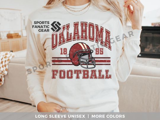 Oklahoma Football Long Sleeve Comfort Colors Shirt, Vintage Retro Style Football Shirt, Game Day Apparel, College Gift for Football Fan