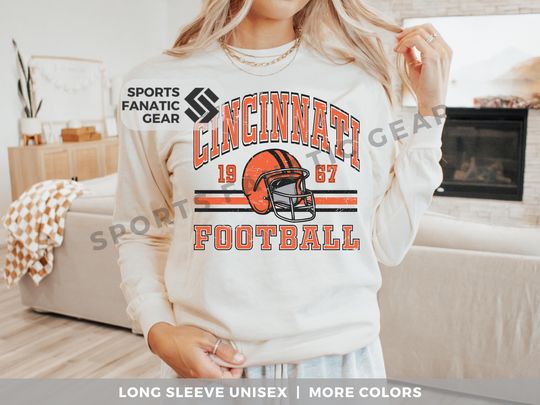 Discover Cincinnati Long Sleeve Football Shirt Comfort Colors, Vintage Retro Style Unisex Long Sleeve Tshirt, Football Fan Gift for Men and Women