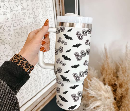 Discover Boo Bat Halloween Tumbler 40oz With Handle, Halloween Bat Tumbler 40oz, Spooky Tumbler 40oz, Stainless Steel Tumbler, Insulated Tumbler