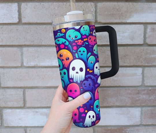Discover Rainbow Cute Ghost Tumbler 40oz, Halloween Bookish 40oz Tumbler, Funny Reader Stainless Steel Tumbler with Lid and Straw, Halloween 40oz Cup